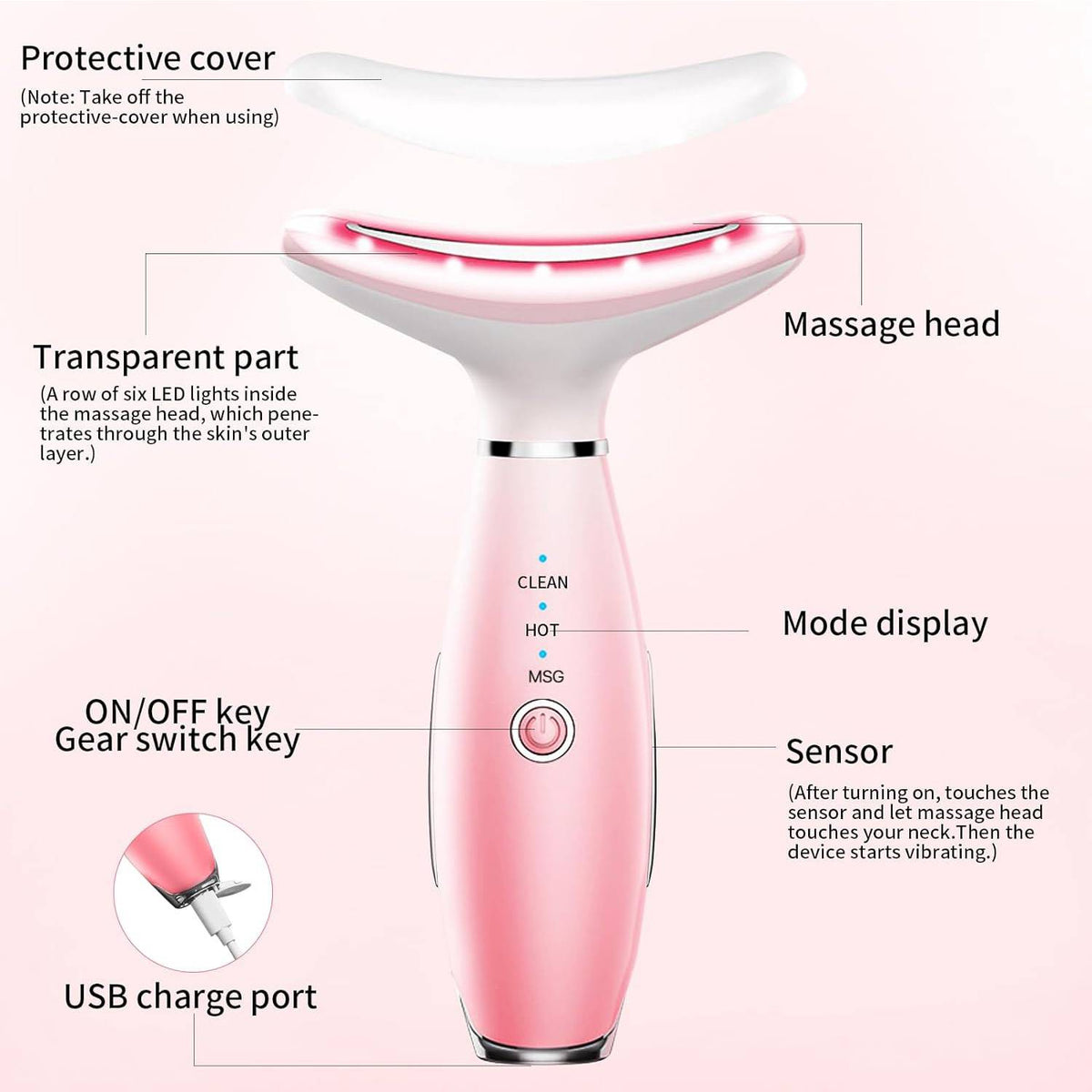 Skin Care Neck Face Massage Tool With Thermals, 3-in-1 Facial Massager
