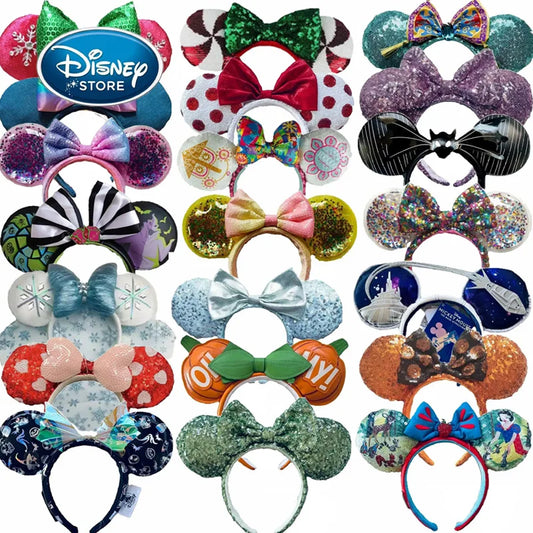 Disney Mickey Minnie Ears Mulan Headband Easter Eggs Hair Hoop Cosplay Hairband Disneyland Sequin Girl Big Bow Headband Decorate