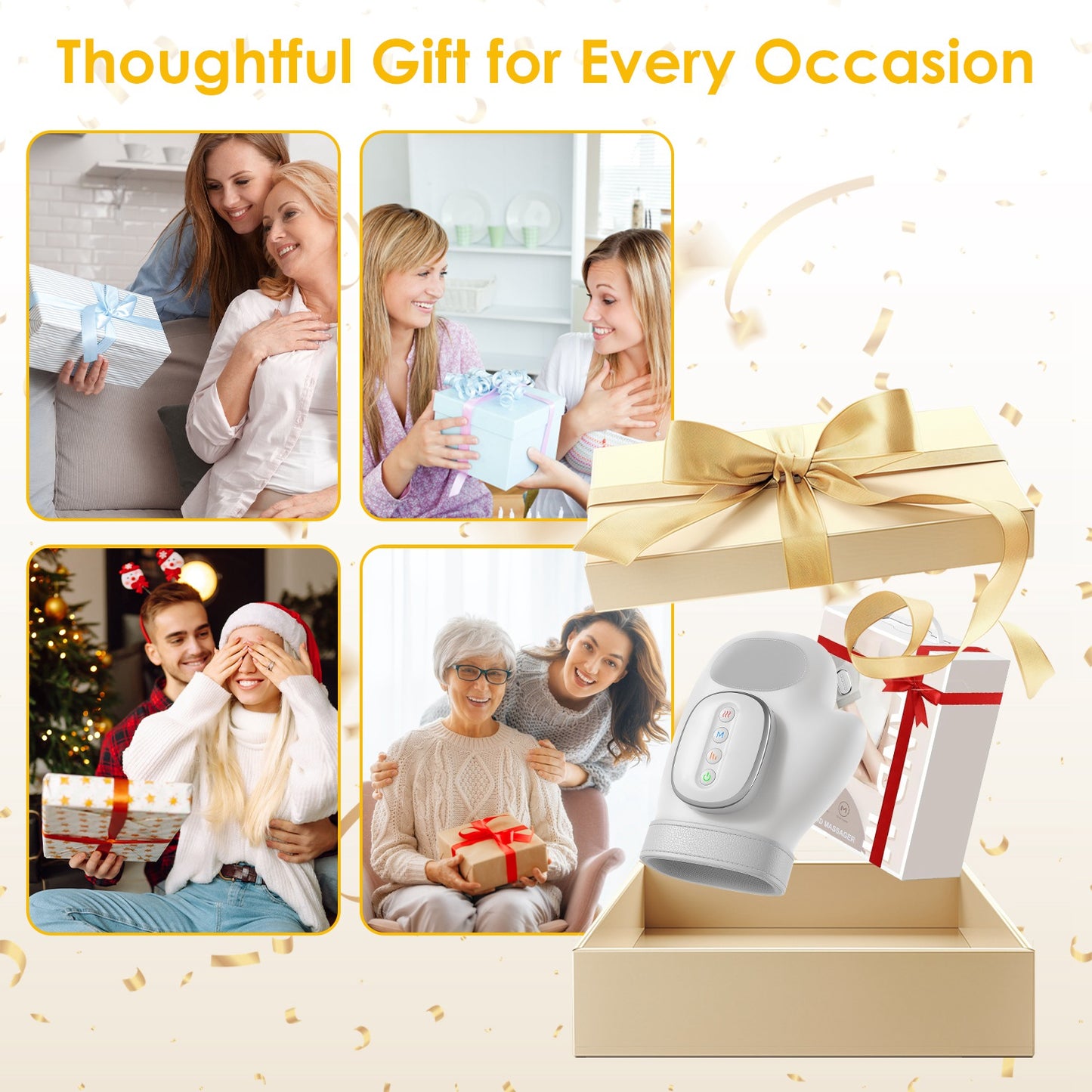 1Pc Hand Massager With Heat Compression Cordless Hand Massager For Arthritis Carpal Tunnel With 3 Modes 3 Heat Levels 5 Intensity Levels Disposable Gloves Finger Massager Carry Bag